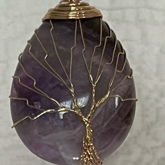 Amethyst Tree of Life Drop Pendant with 24” Chain - Picture 6 of 7